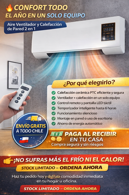 Aire Ventilador y Calefacción de Pared 2 en 1- Confort inteligente todo el año, sin ocupar espacio
