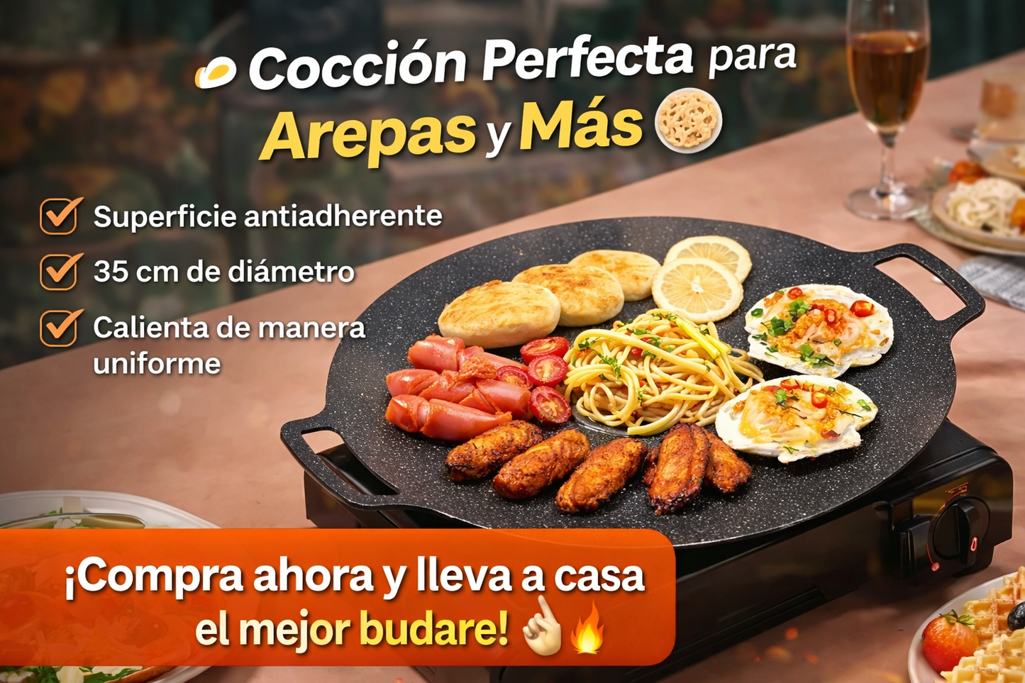 Sartén Budare Antiadherente 35 cm – Tradición y Practicidad en tu Cocina✨